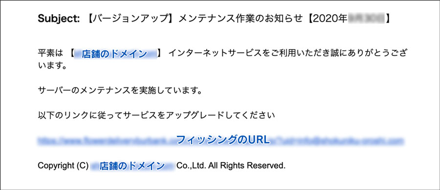 フィッシングメールの事例のキャプチャー