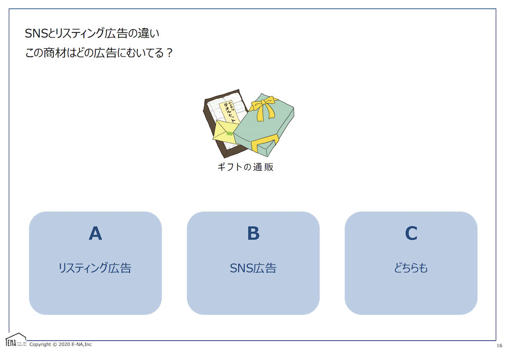 SNSとリスティング違い ギフトの場合