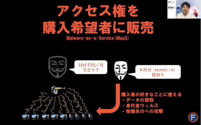 ウイルスに感染した端末へのアクセス権が売買されている