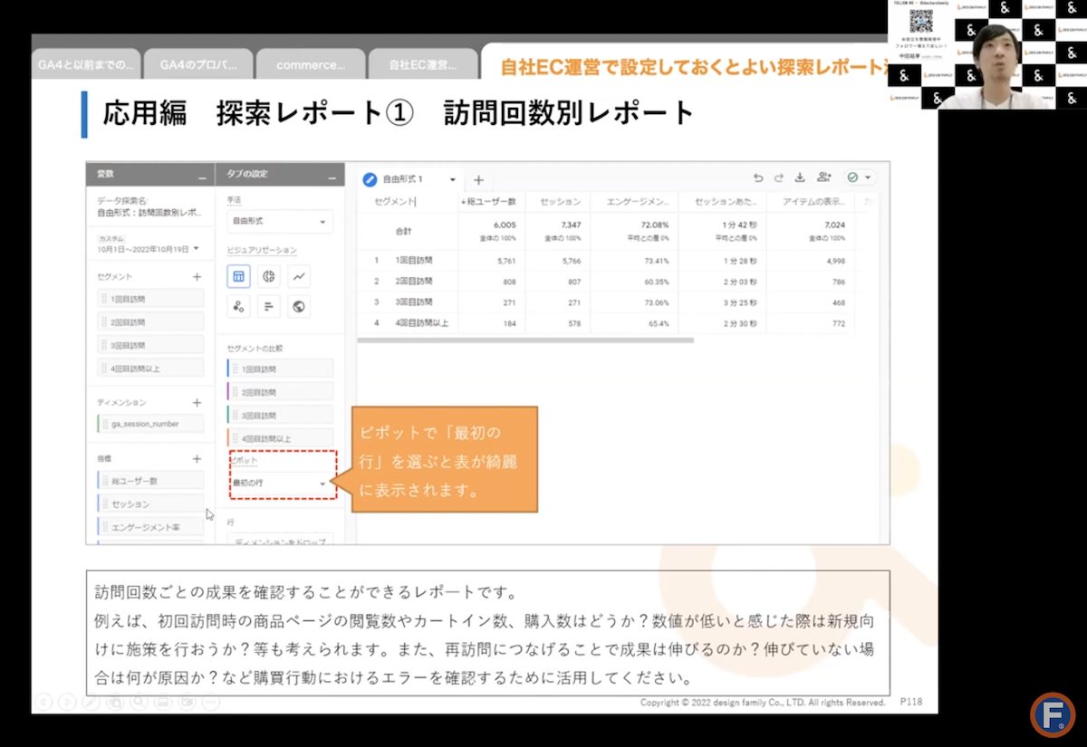 GA4の探索レポートの訪問回数別レポート(2)